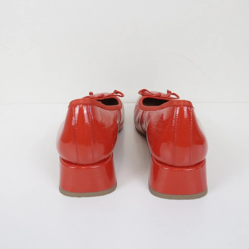 Anthropologie Bibi Lou Heeled Ballet Pumps 40 9 Red Patent Leather Square Toe